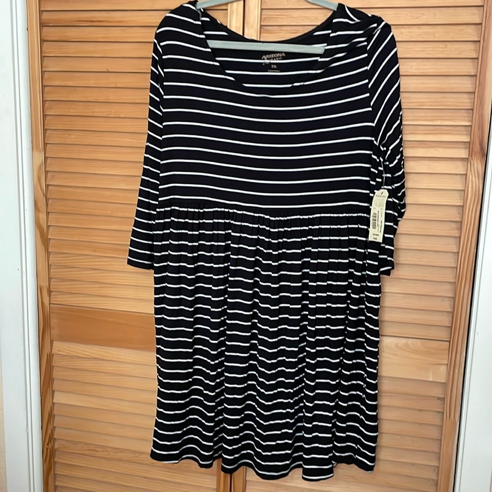 Plus size black with white stripes dress